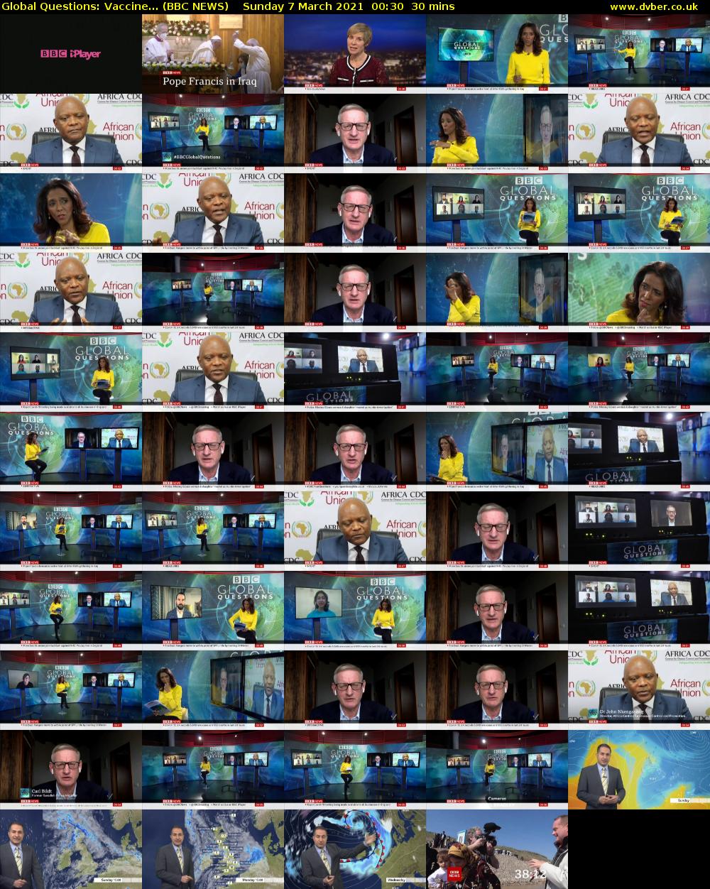 Global Questions: Vaccine... (BBC NEWS) Sunday 7 March 2021 00:30 - 01:00