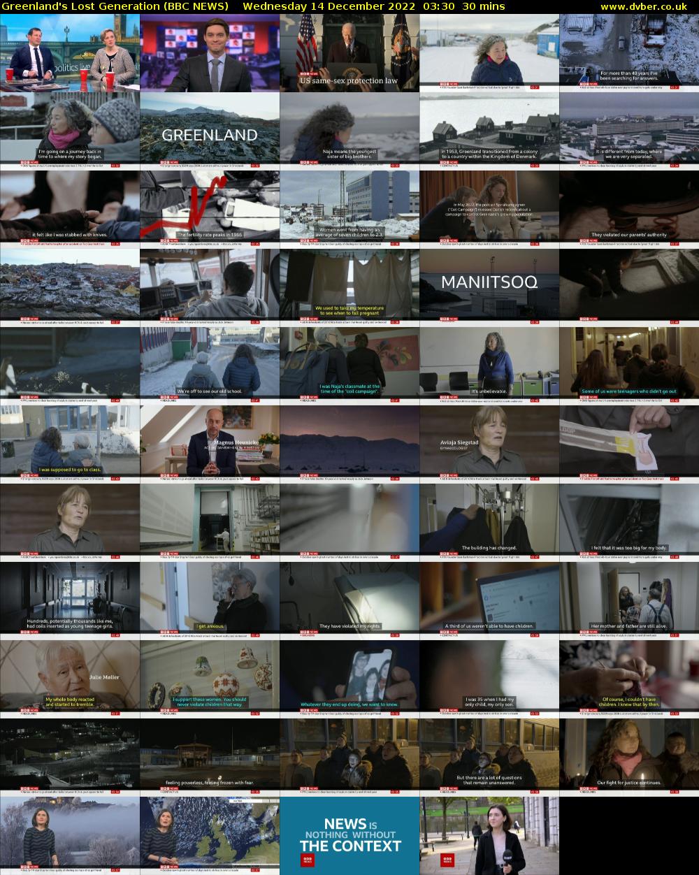 Greenland's Lost Generation (BBC NEWS) Wednesday 14 December 2022 03:30 - 04:00