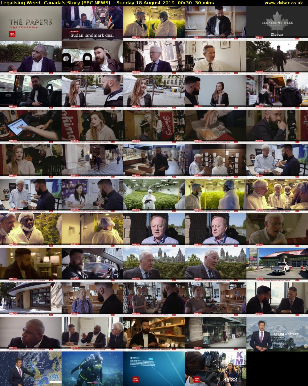 Legalising Weed: Canada's Story (BBC NEWS) Sunday 18 August 2019 00:30 - 01:00