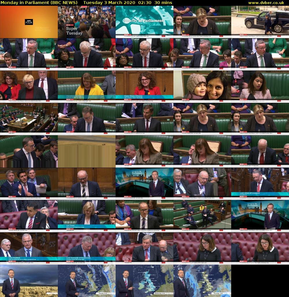 Monday in Parliament (BBC NEWS) Tuesday 3 March 2020 02:30 - 03:00