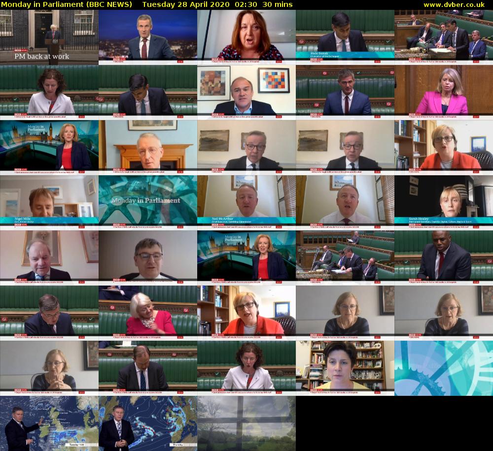 Monday in Parliament (BBC NEWS) Tuesday 28 April 2020 02:30 - 03:00