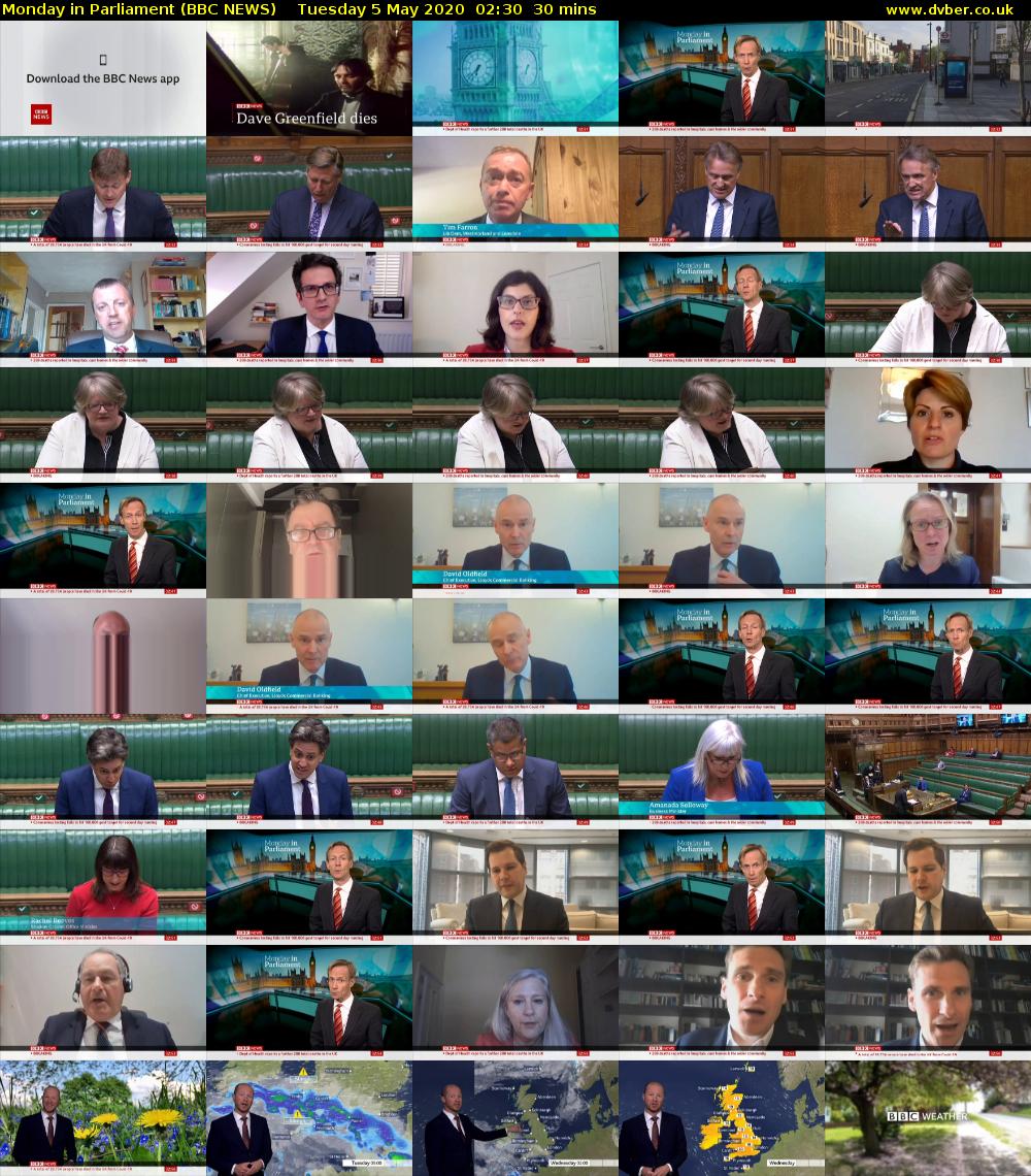 Monday in Parliament (BBC NEWS) Tuesday 5 May 2020 02:30 - 03:00