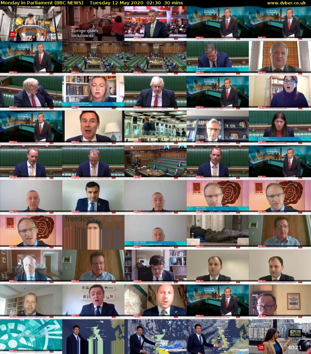 Monday in Parliament (BBC NEWS) Tuesday 12 May 2020 02:30 - 03:00