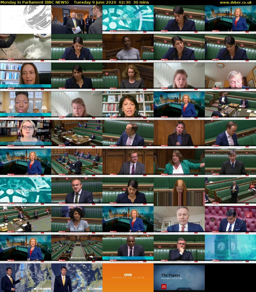 Monday in Parliament (BBC NEWS) Tuesday 9 June 2020 02:30 - 03:00