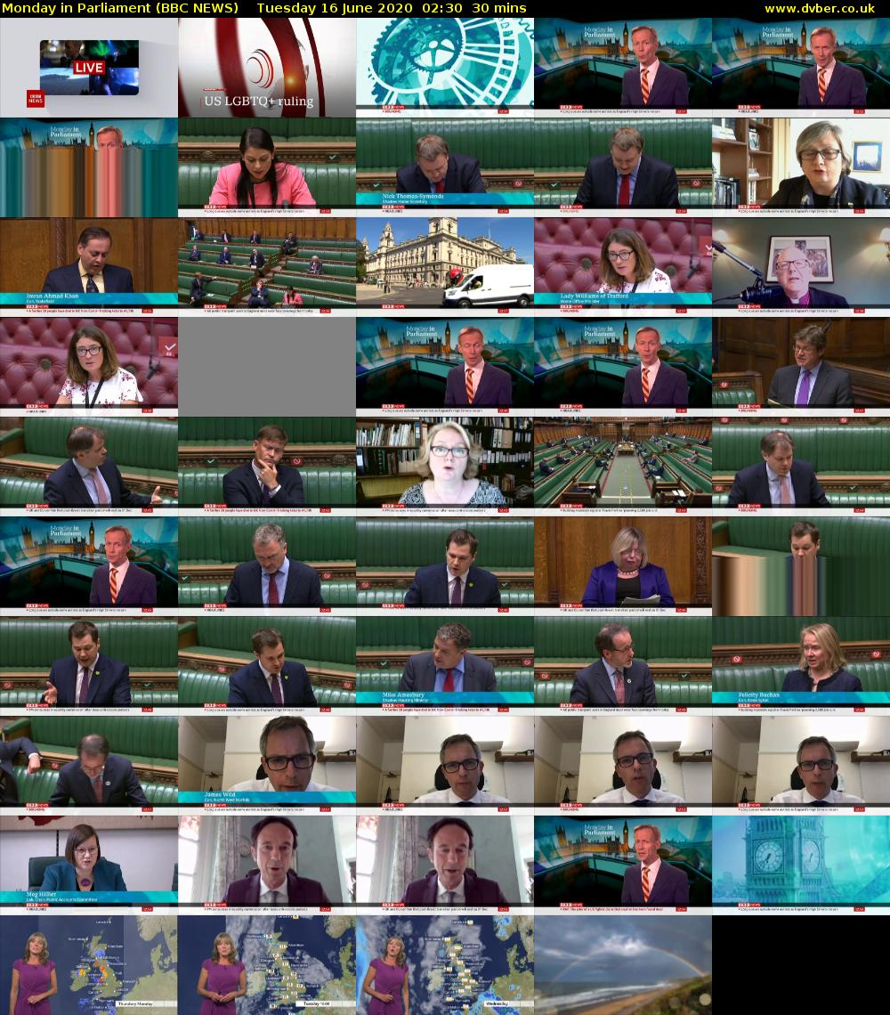 Monday in Parliament (BBC NEWS) Tuesday 16 June 2020 02:30 - 03:00
