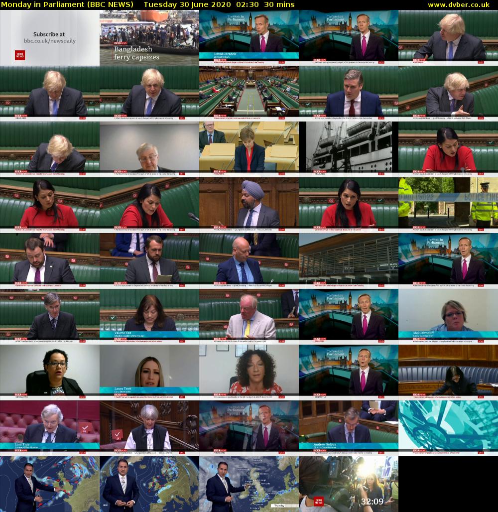 Monday in Parliament (BBC NEWS) Tuesday 30 June 2020 02:30 - 03:00