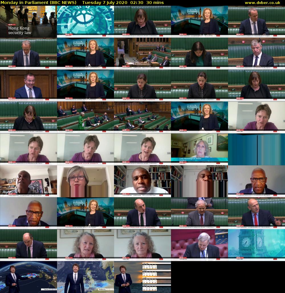 Monday in Parliament (BBC NEWS) Tuesday 7 July 2020 02:30 - 03:00
