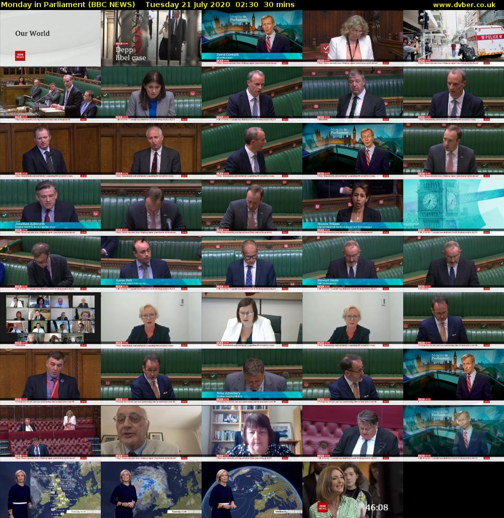 Monday in Parliament (BBC NEWS) Tuesday 21 July 2020 02:30 - 03:00