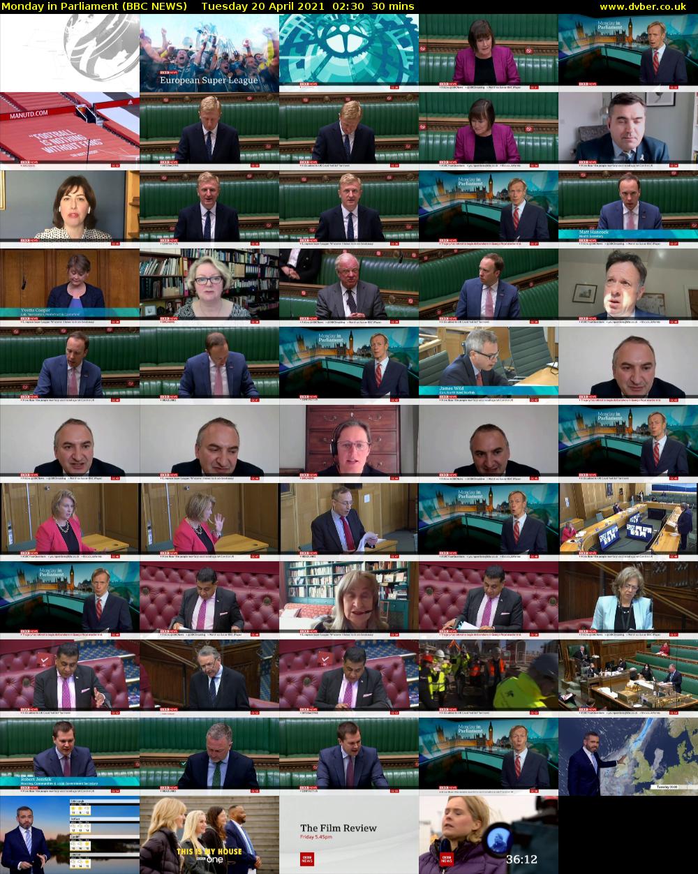 Monday in Parliament (BBC NEWS) Tuesday 20 April 2021 02:30 - 03:00