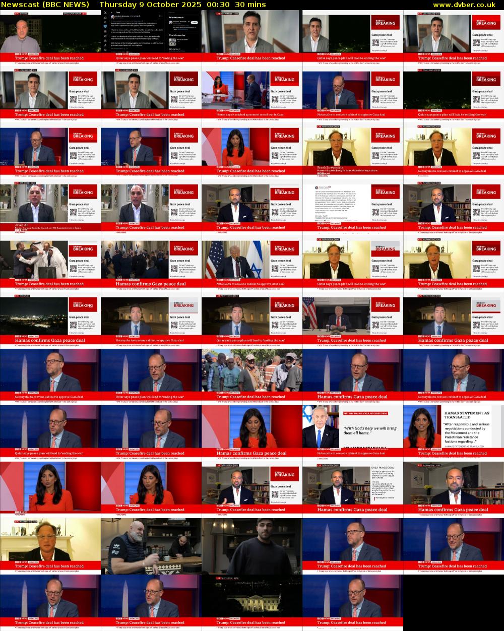 Newscast (BBC NEWS) Thursday 9 October 2025 00:30 - 01:00