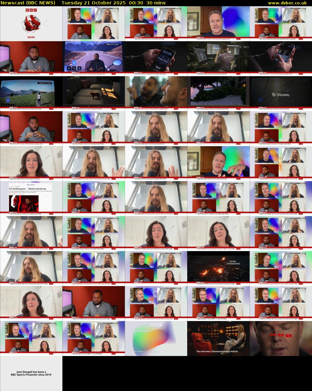 Newscast (BBC NEWS) Tuesday 21 October 2025 00:30 - 01:00