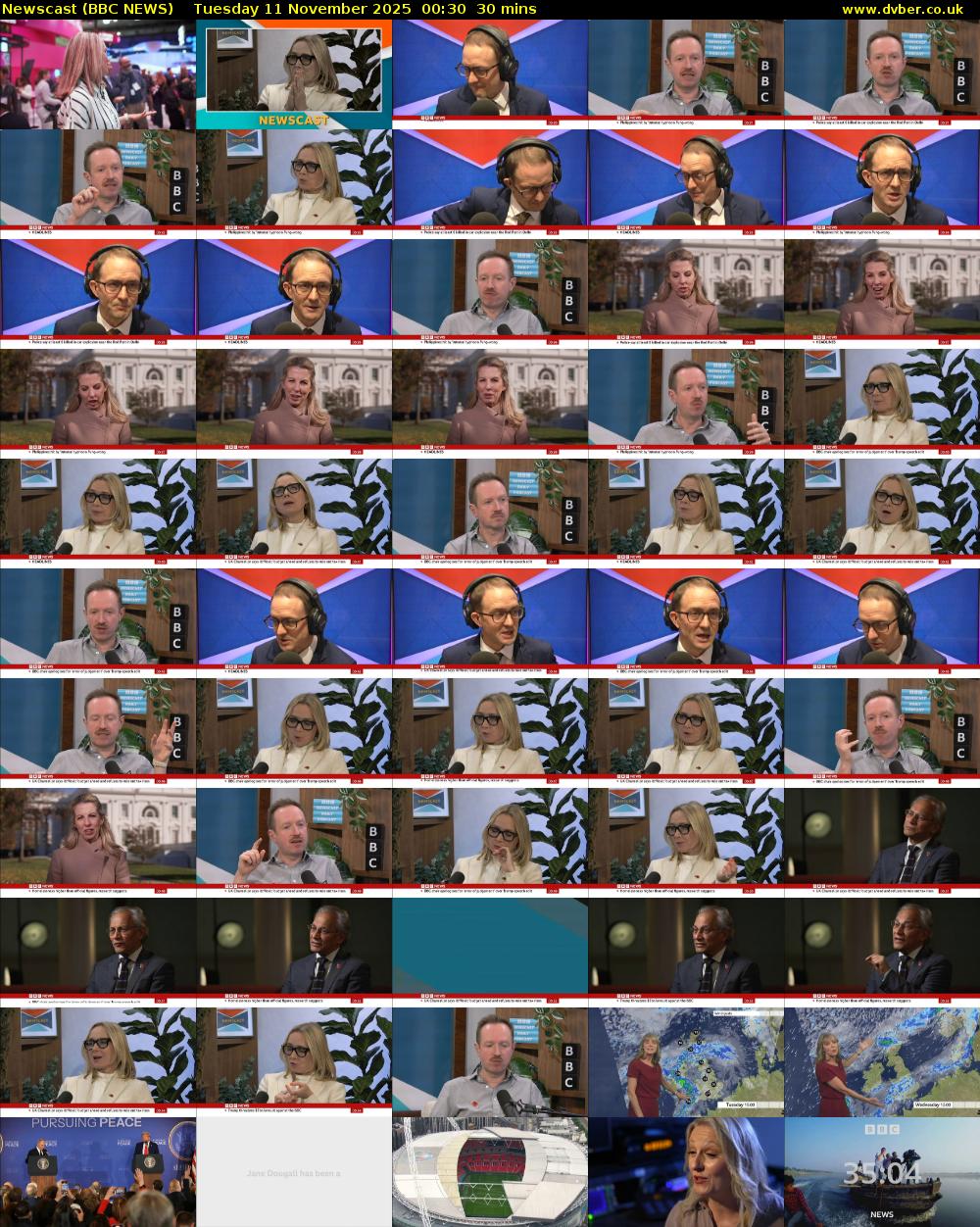 Newscast (BBC NEWS) Tuesday 11 November 2025 00:30 - 01:00