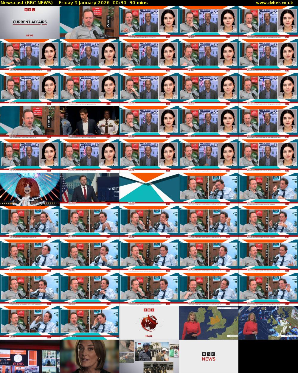 Newscast (BBC NEWS) Friday 9 January 2026 00:30 - 01:00