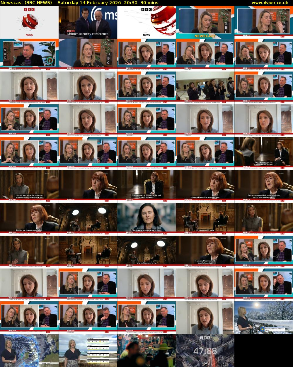 Newscast (BBC NEWS) Saturday 14 February 2026 20:30 - 21:00