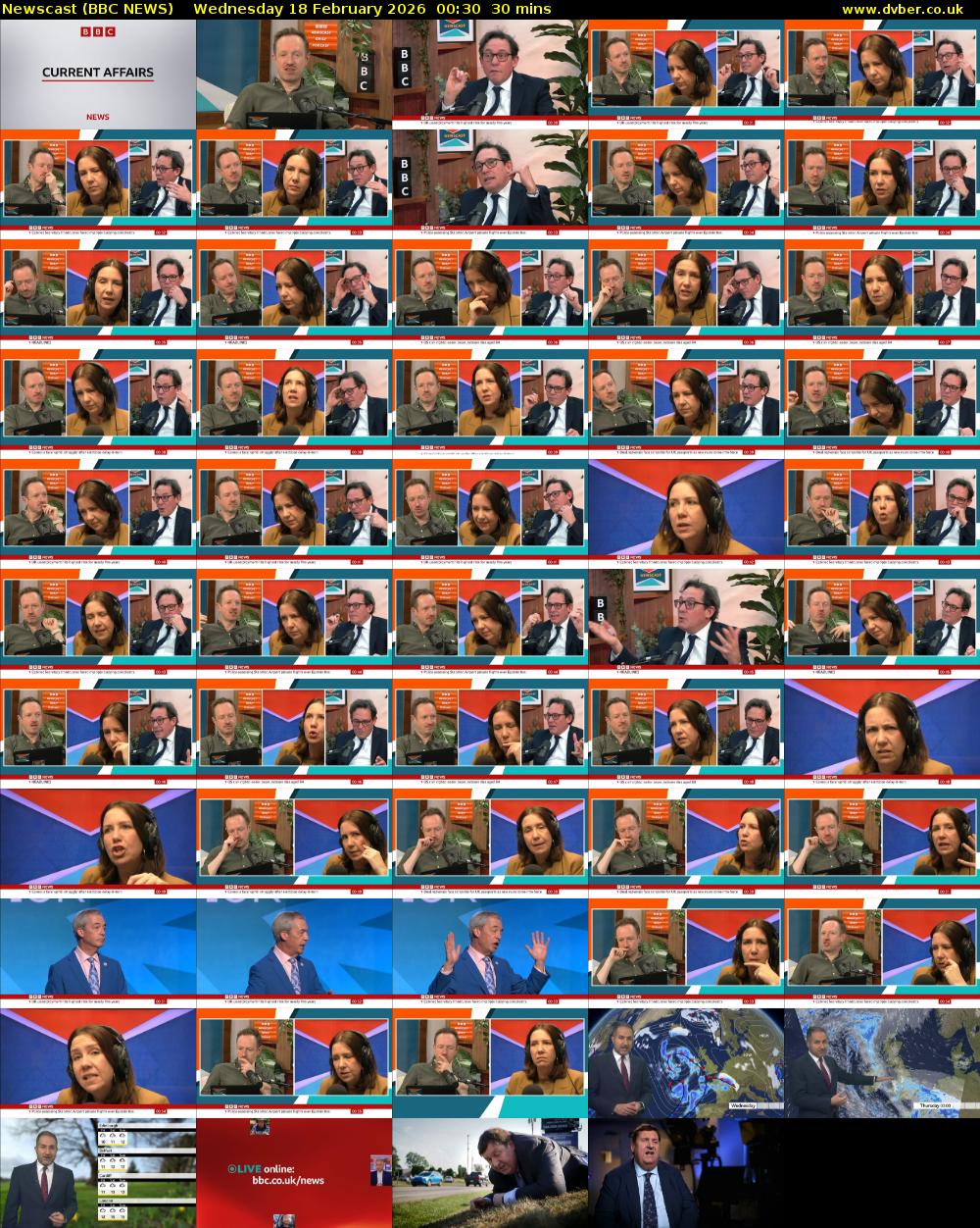 Newscast (BBC NEWS) Wednesday 18 February 2026 00:30 - 01:00