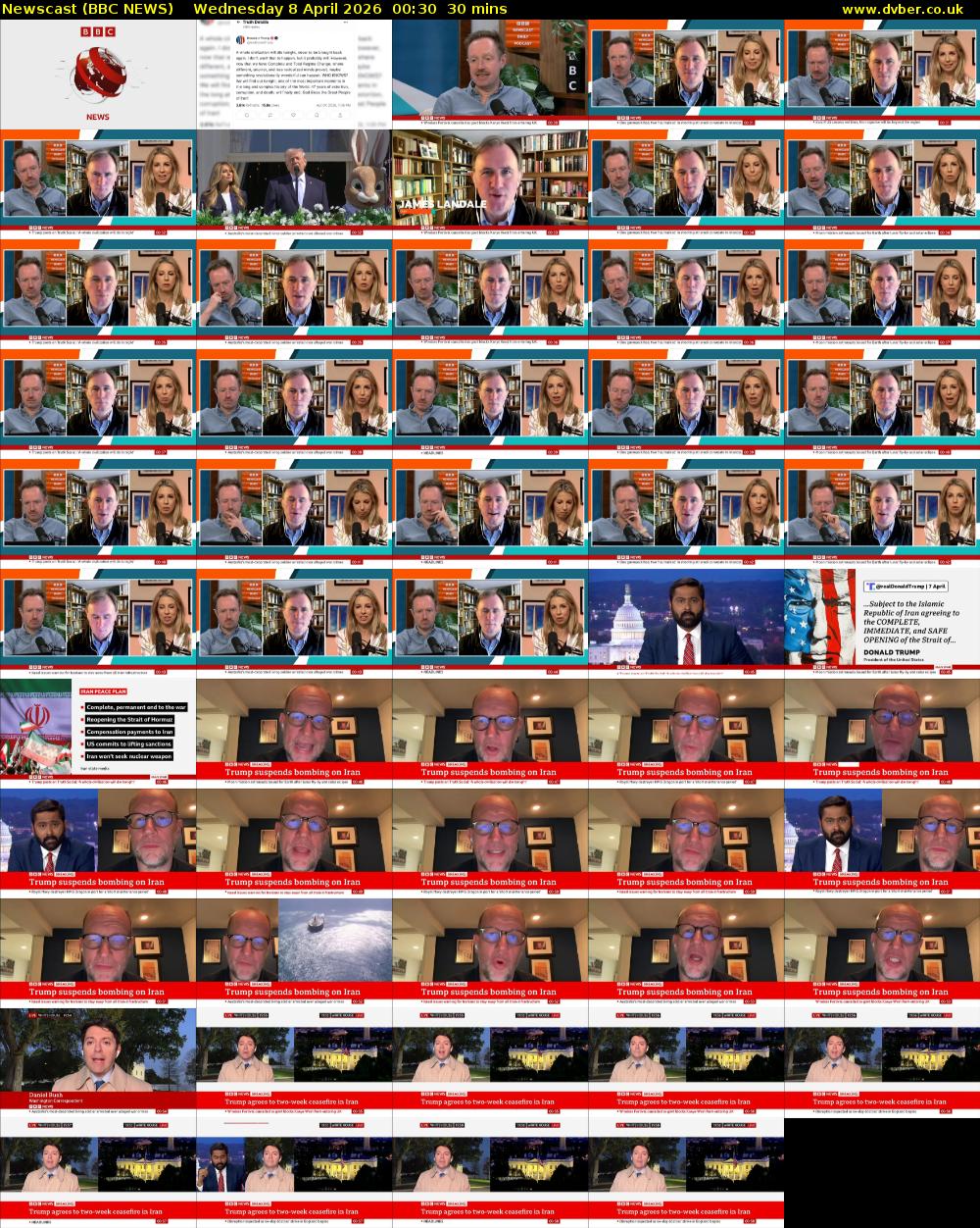 Newscast (BBC NEWS) Wednesday 8 April 2026 00:30 - 01:00