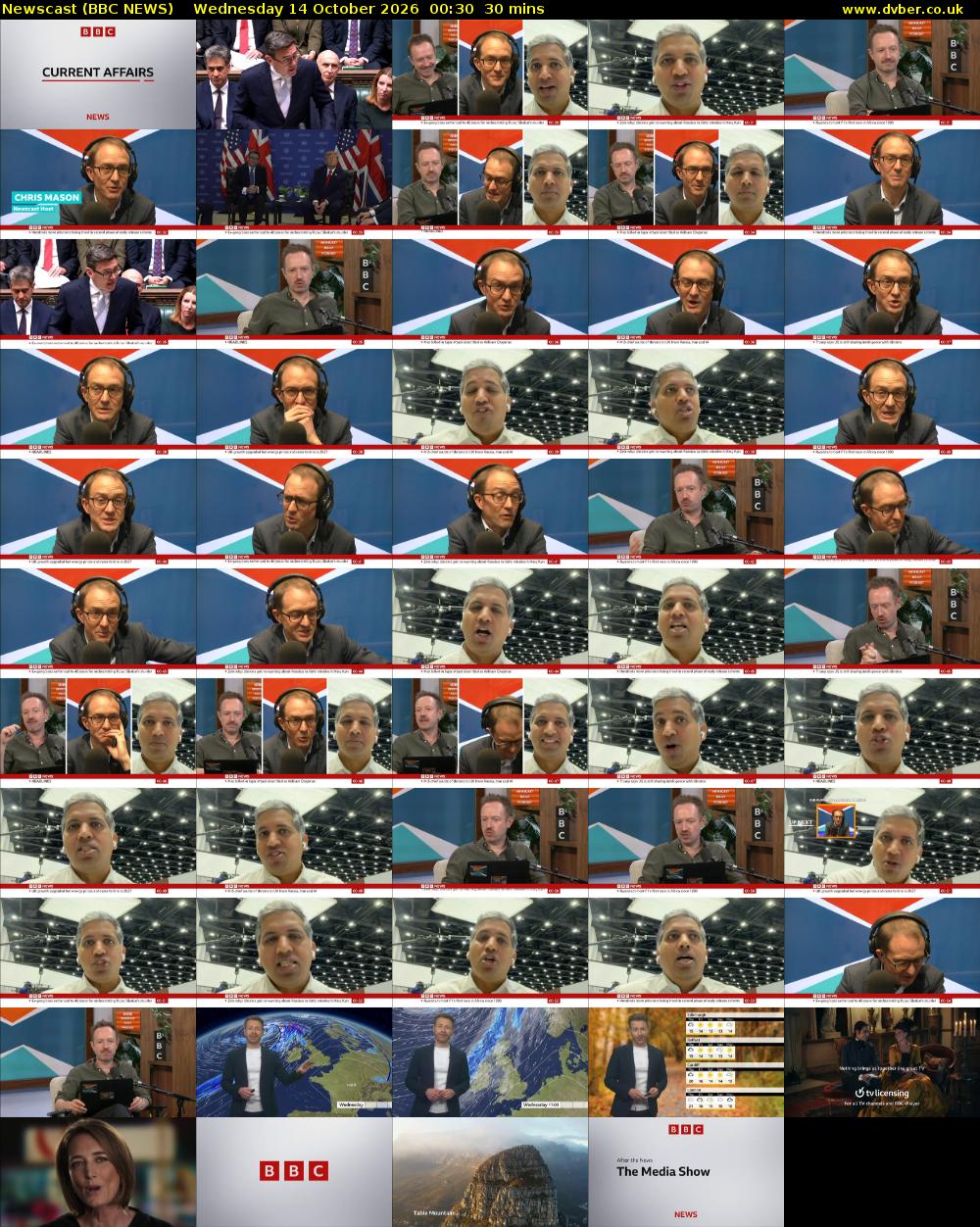 Newscast (BBC NEWS) Wednesday 14 October 2026 00:30 - 01:00