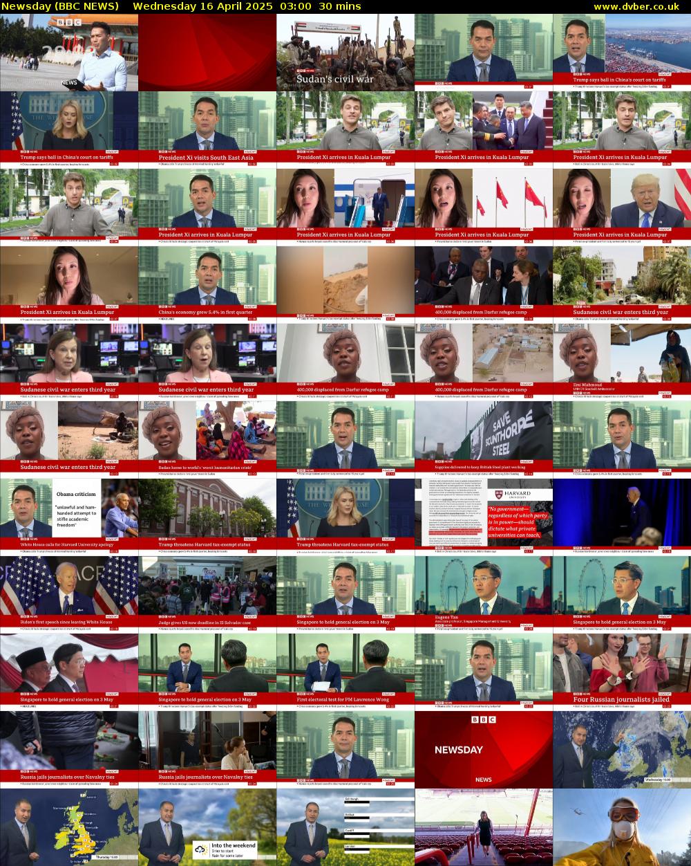 Newsday (BBC NEWS) Wednesday 16 April 2025 03:00 - 03:30