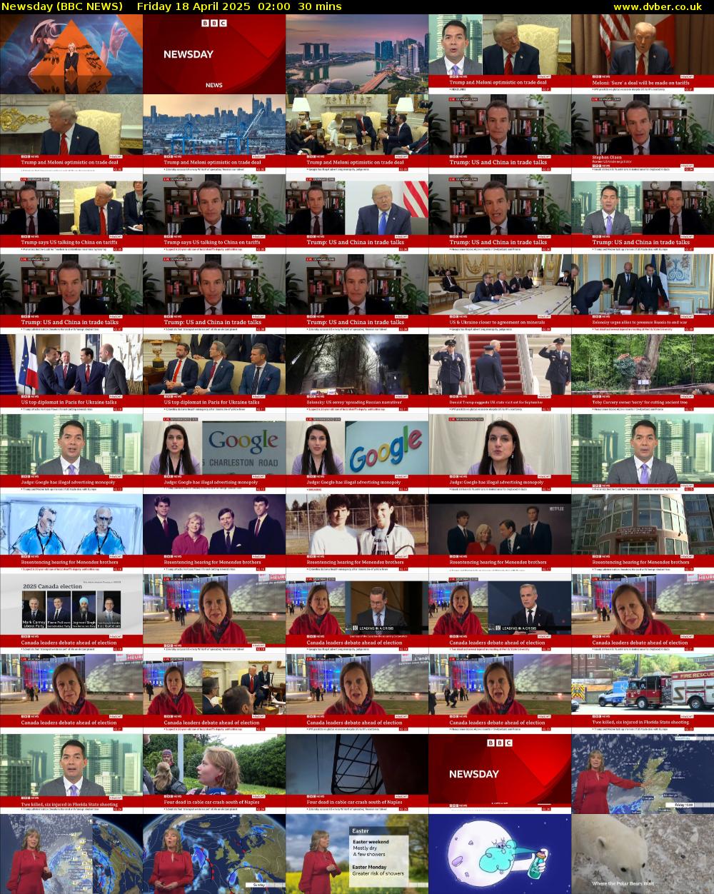 Newsday (BBC NEWS) Friday 18 April 2025 02:00 - 02:30