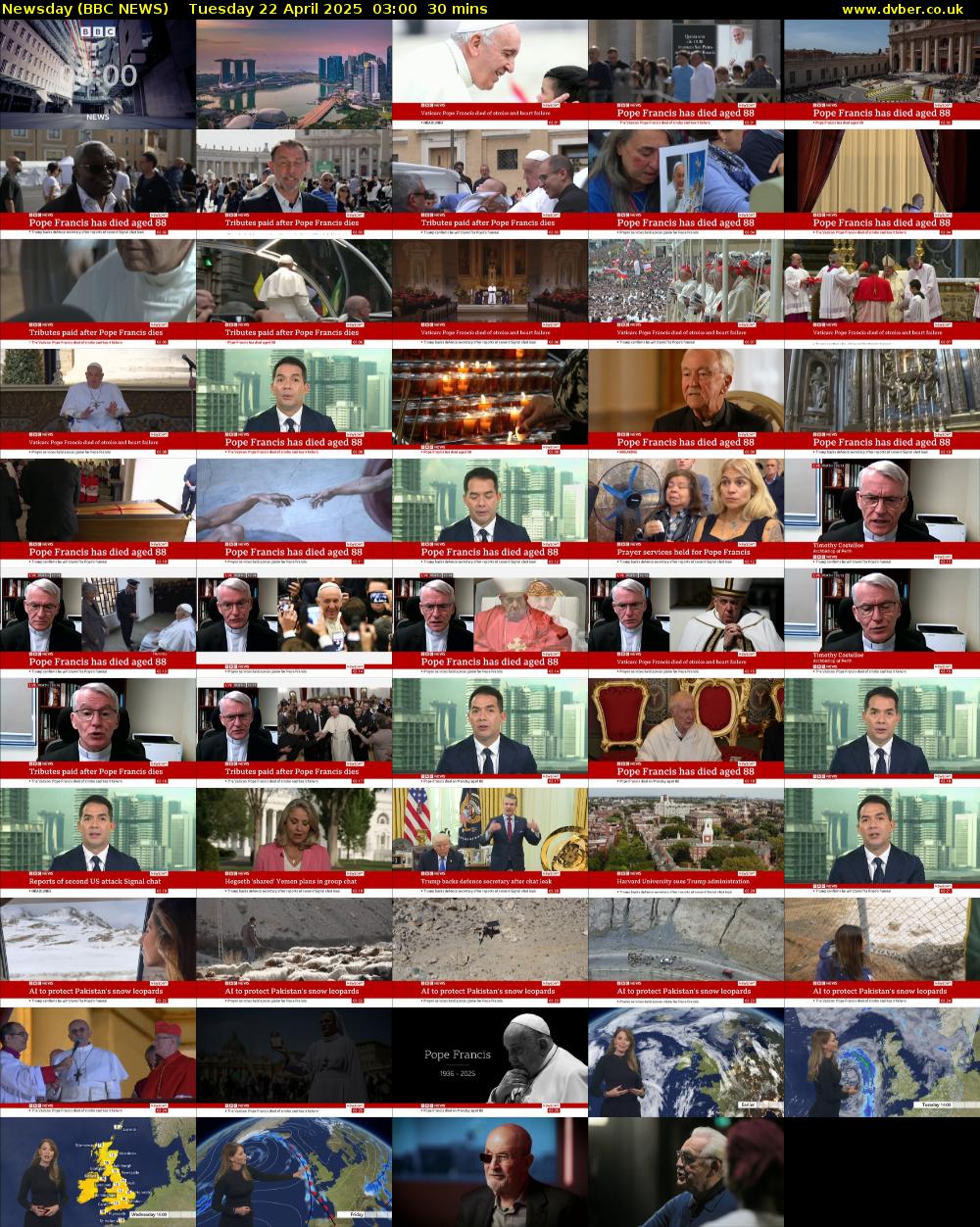 Newsday (BBC NEWS) Tuesday 22 April 2025 03:00 - 03:30