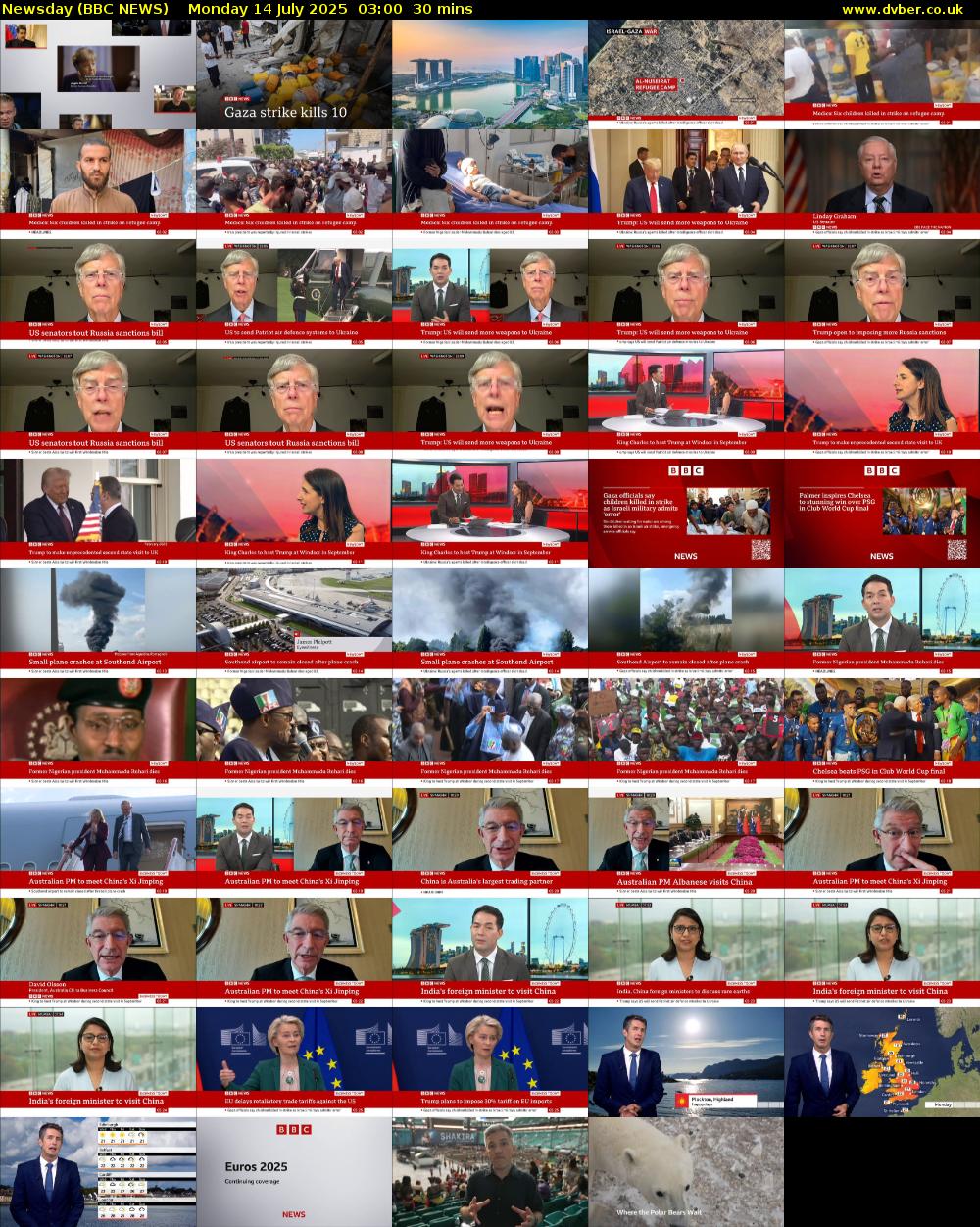 Newsday (BBC NEWS) Monday 14 July 2025 03:00 - 03:30