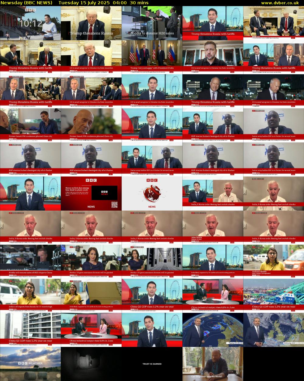 Newsday (BBC NEWS) Tuesday 15 July 2025 04:00 - 04:30
