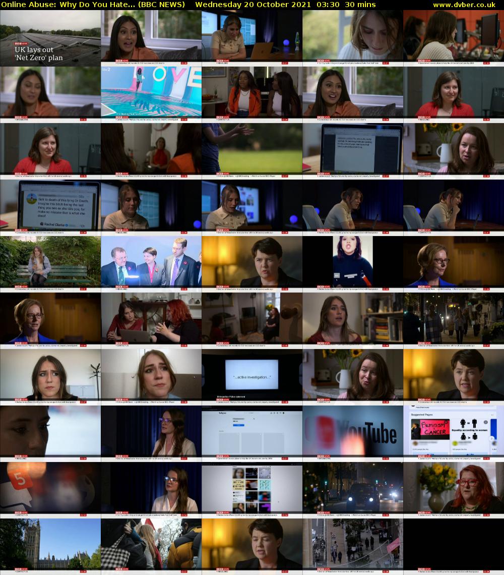 Online Abuse: Why Do You Hate... (BBC NEWS) Wednesday 20 October 2021 03:30 - 04:00