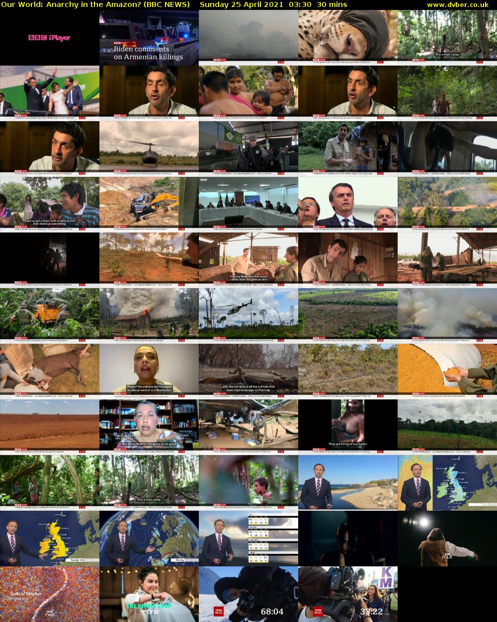 Our World: Anarchy in the Amazon? (BBC NEWS) Sunday 25 April 2021 03:30 - 04:00