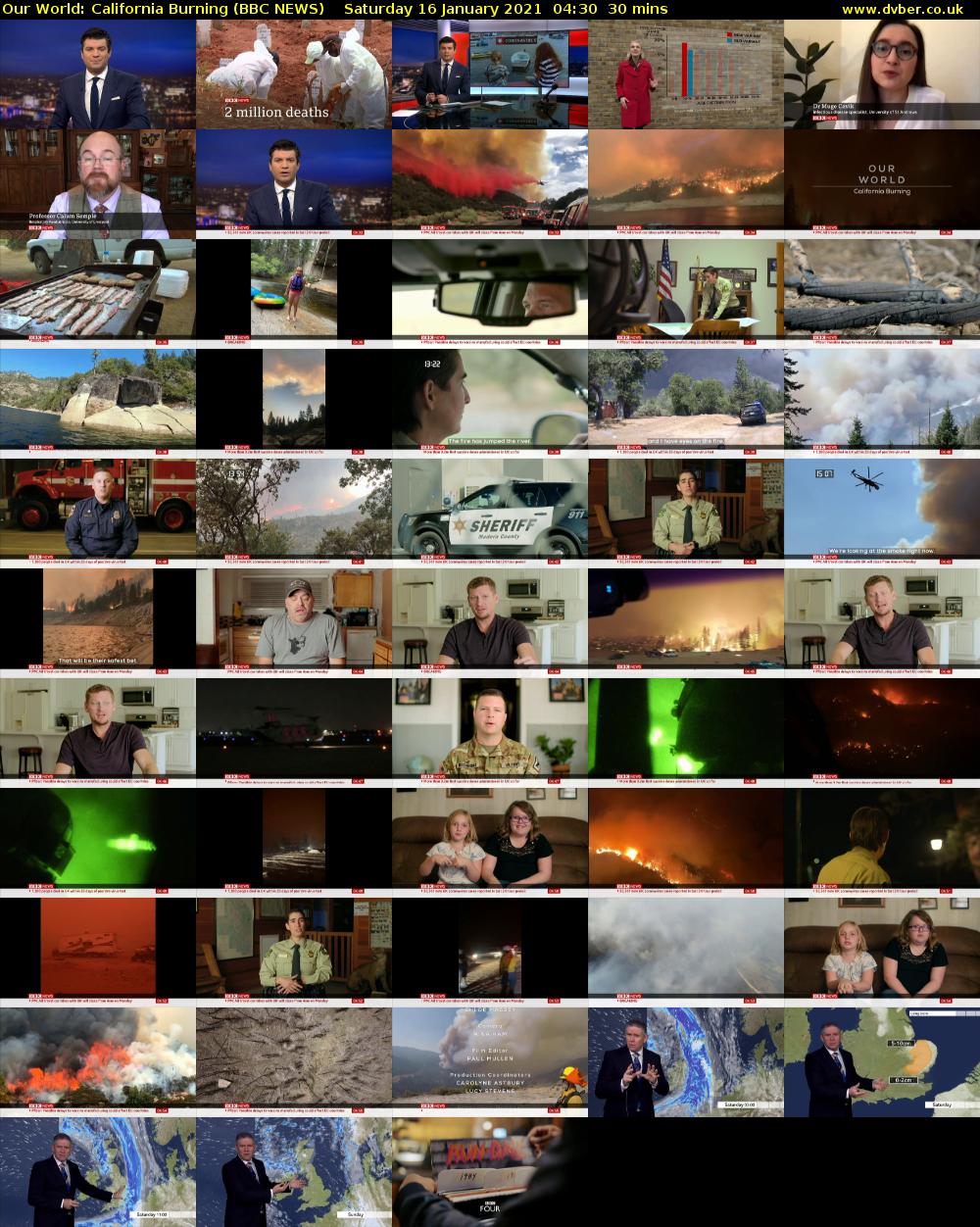 Our World: California Burning (BBC NEWS) Saturday 16 January 2021 04:30 - 05:00