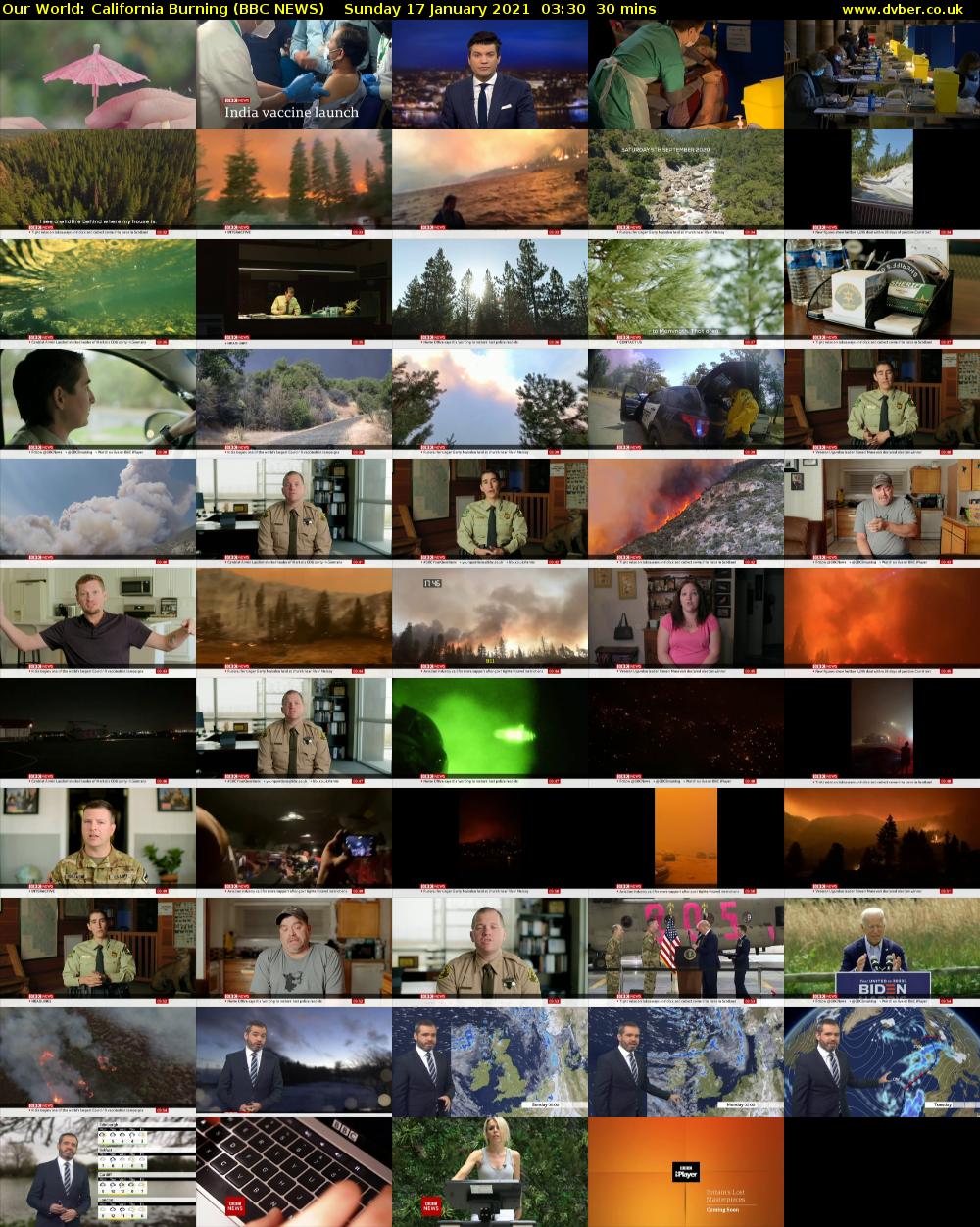 Our World: California Burning (BBC NEWS) Sunday 17 January 2021 03:30 - 04:00
