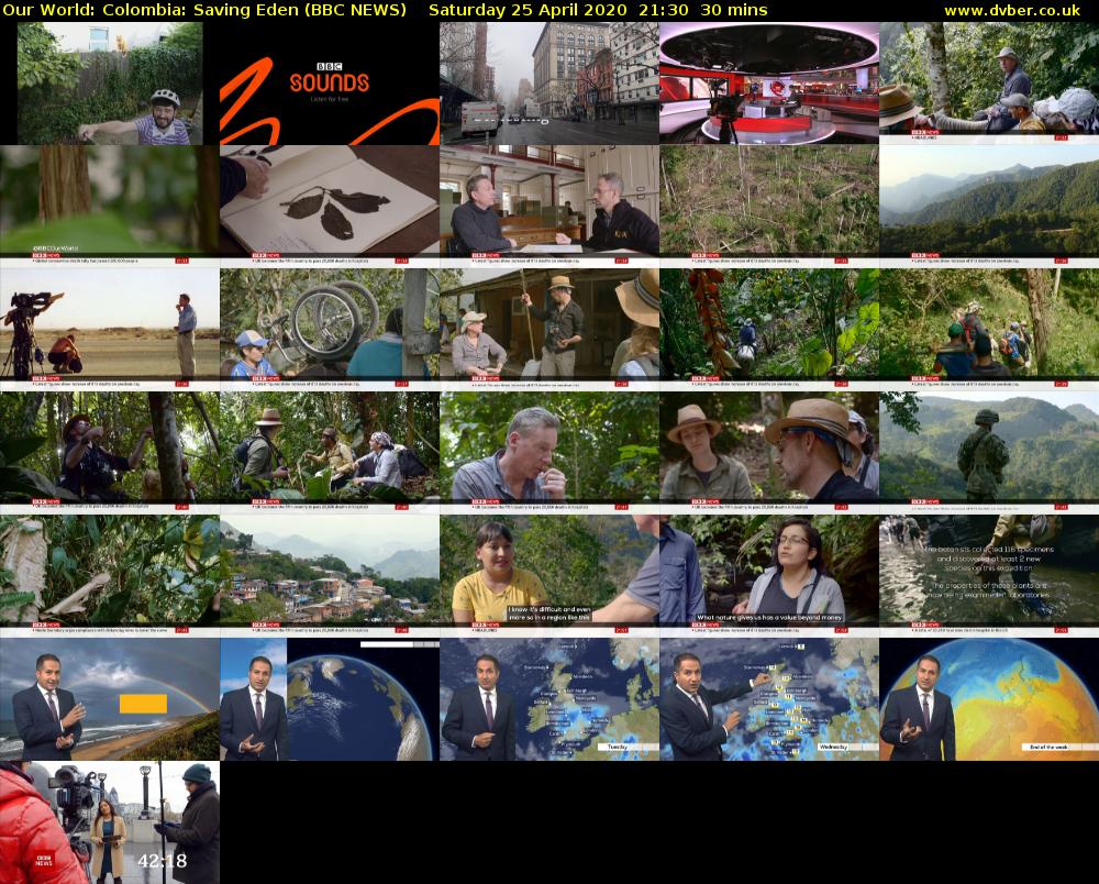 Our World: Colombia: Saving Eden (BBC NEWS) Saturday 25 April 2020 21:30 - 22:00