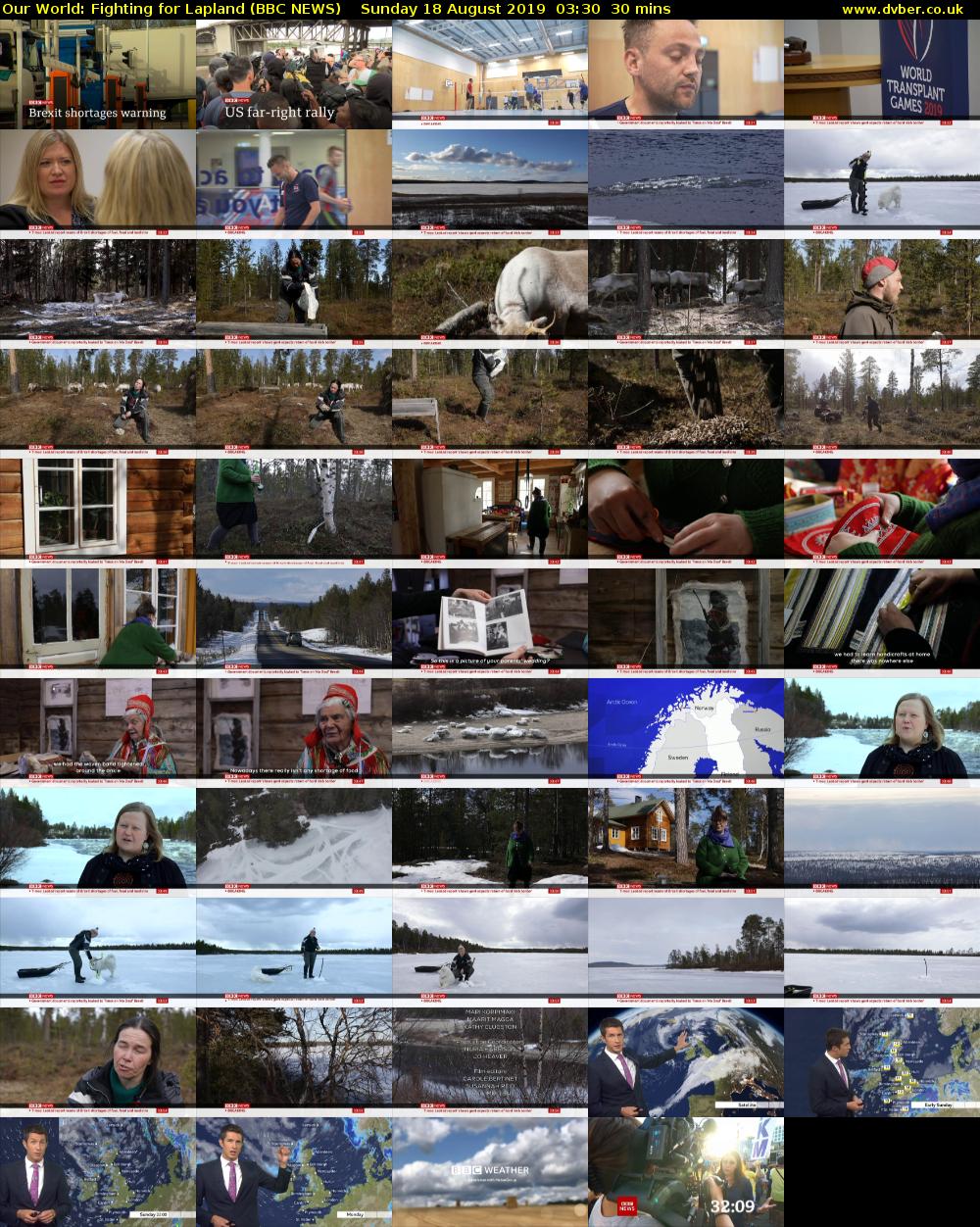Our World: Fighting for Lapland (BBC NEWS) Sunday 18 August 2019 03:30 - 04:00
