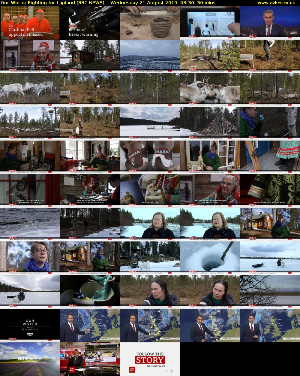 Our World: Fighting for Lapland (BBC NEWS) Wednesday 21 August 2019 03:30 - 04:00