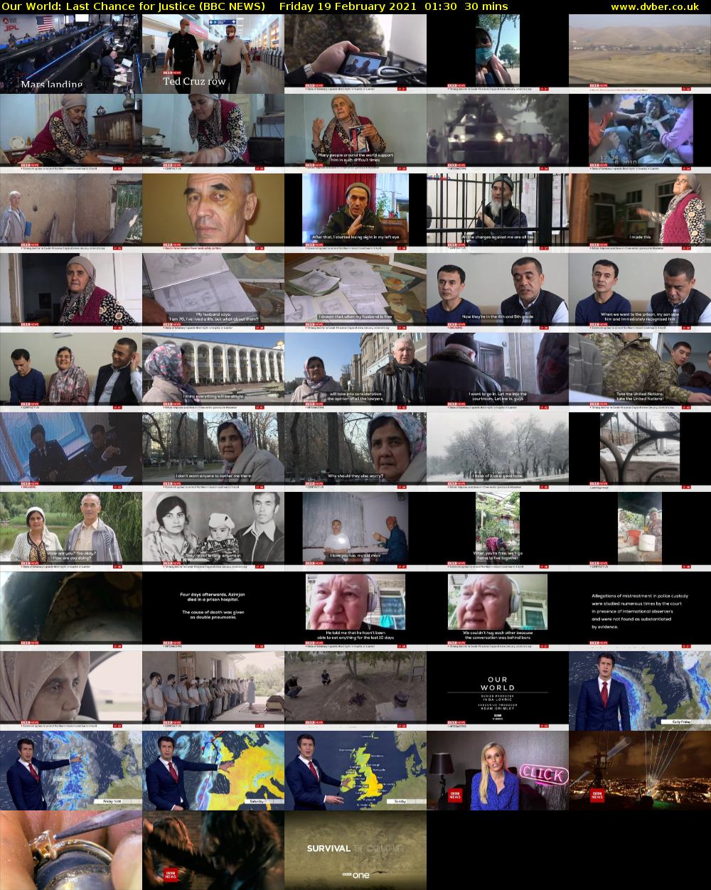Our World: Last Chance for Justice (BBC NEWS) Friday 19 February 2021 01:30 - 02:00
