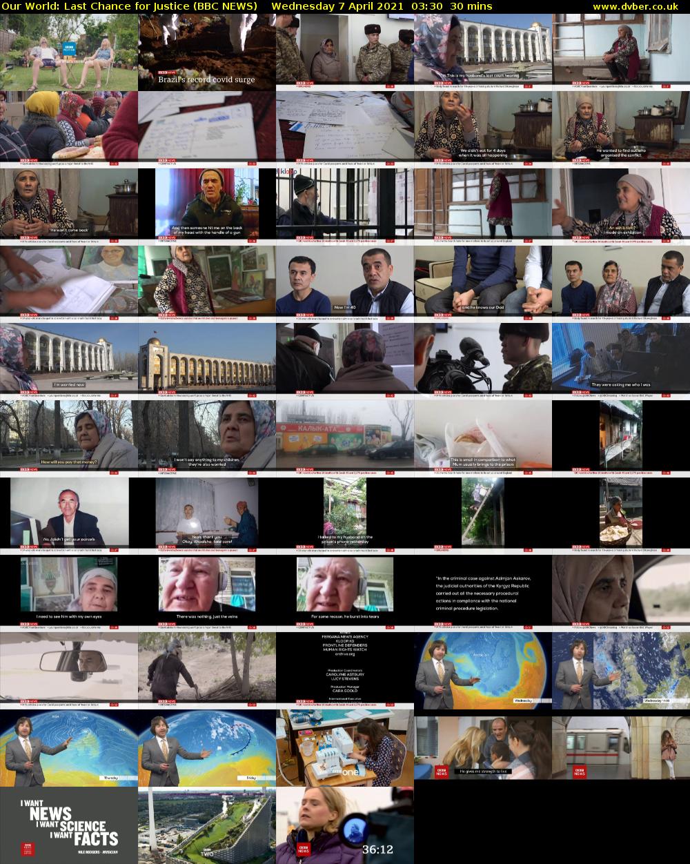 Our World: Last Chance for Justice (BBC NEWS) Wednesday 7 April 2021 03:30 - 04:00