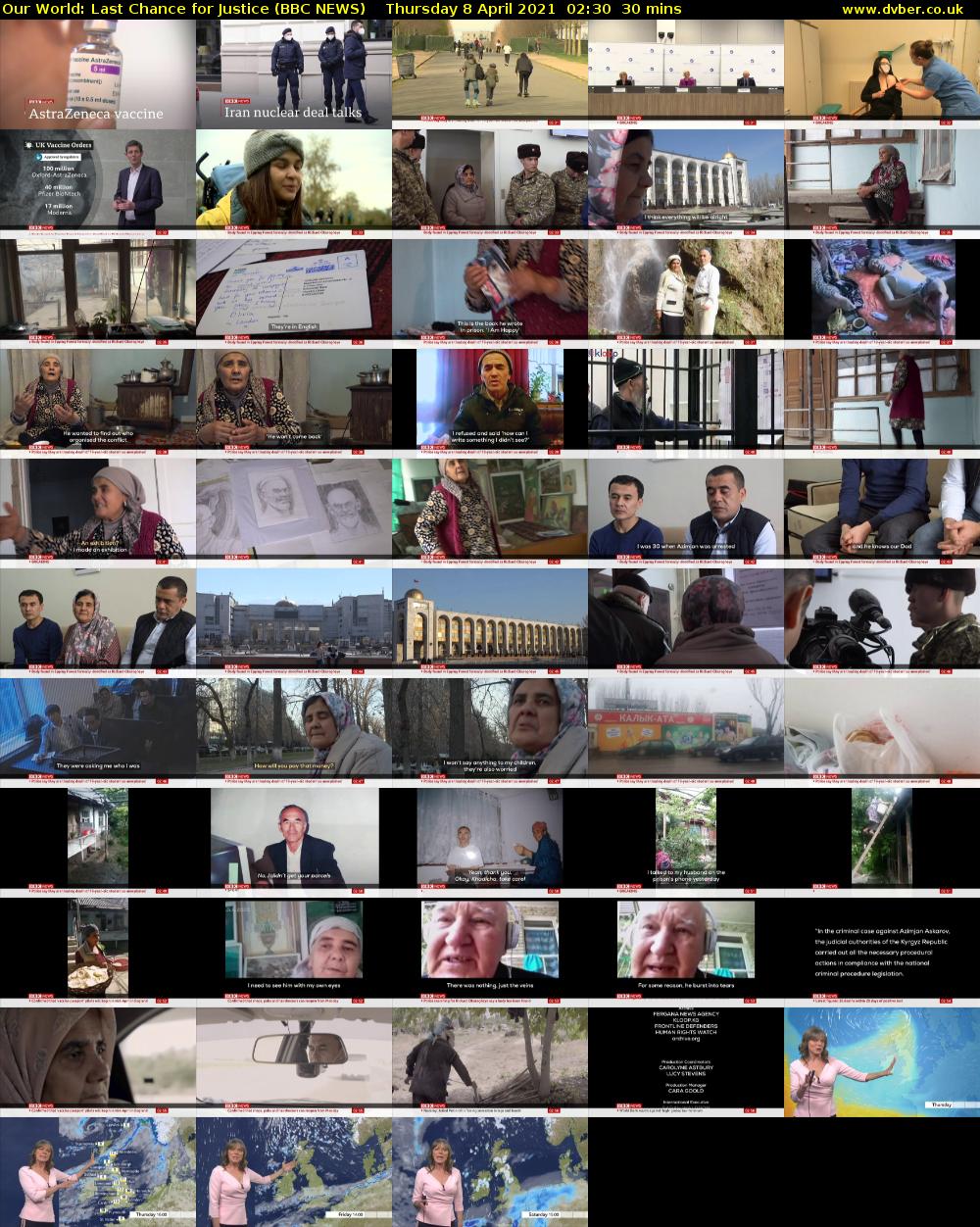 Our World: Last Chance for Justice (BBC NEWS) Thursday 8 April 2021 02:30 - 03:00