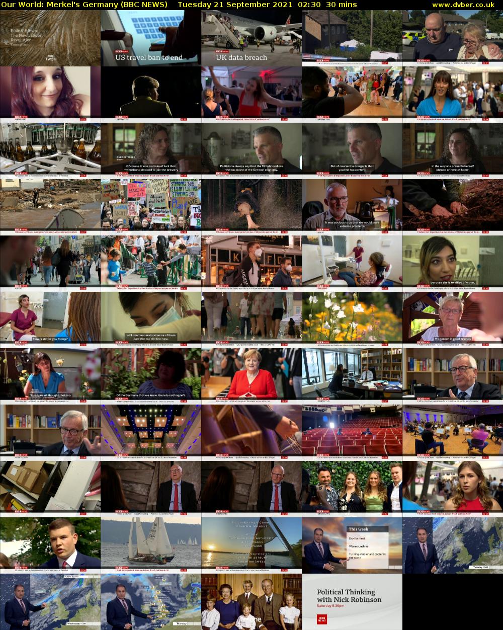 Our World: Merkel's Germany (BBC NEWS) Tuesday 21 September 2021 02:30 - 03:00
