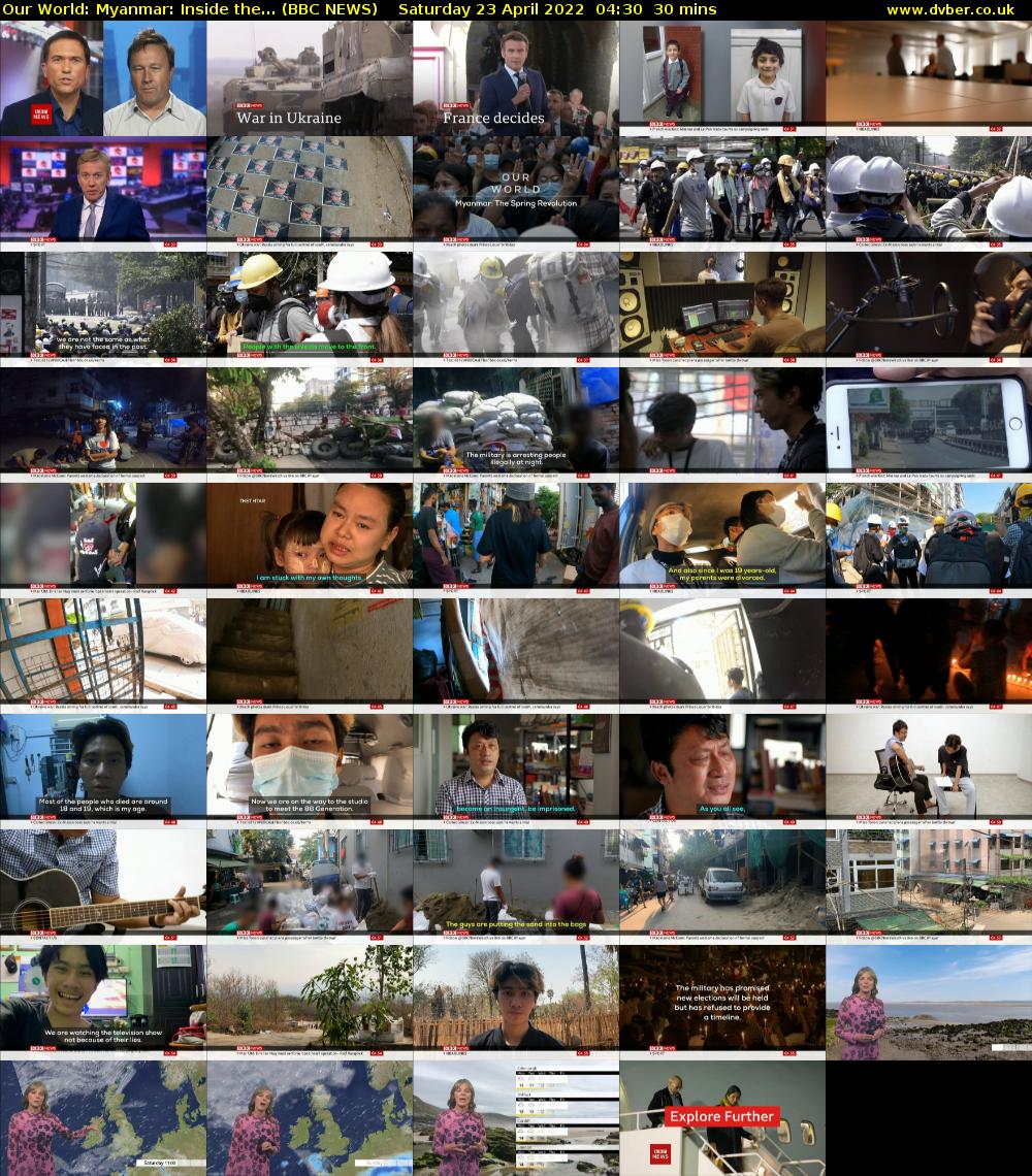 Our World: Myanmar: Inside the... (BBC NEWS) Saturday 23 April 2022 04:30 - 05:00