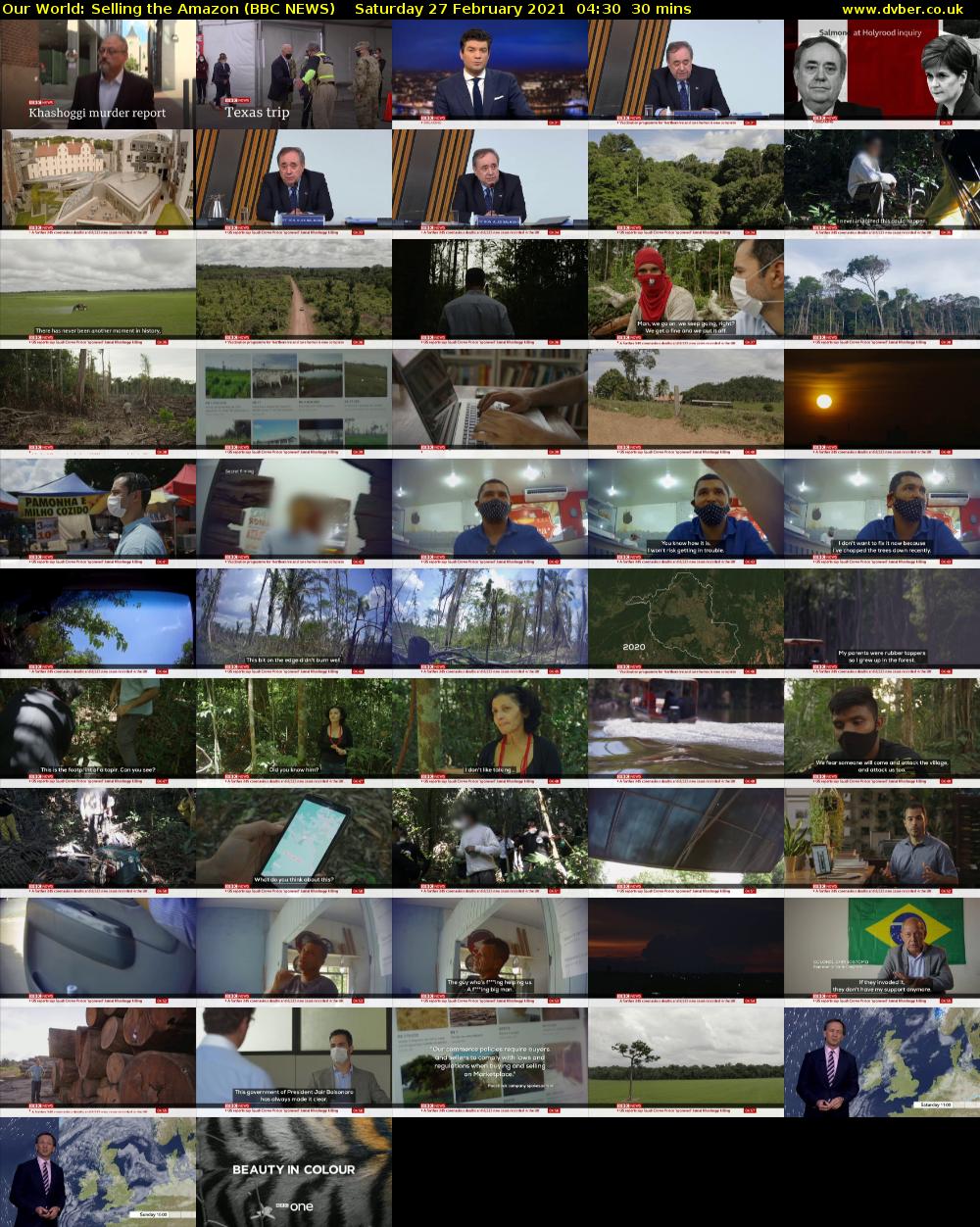 Our World: Selling the Amazon (BBC NEWS) Saturday 27 February 2021 04:30 - 05:00