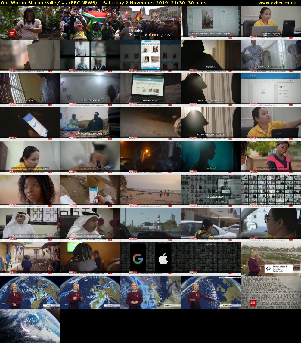Our World: Silicon Valley's... (BBC NEWS) Saturday 2 November 2019 21:30 - 22:00