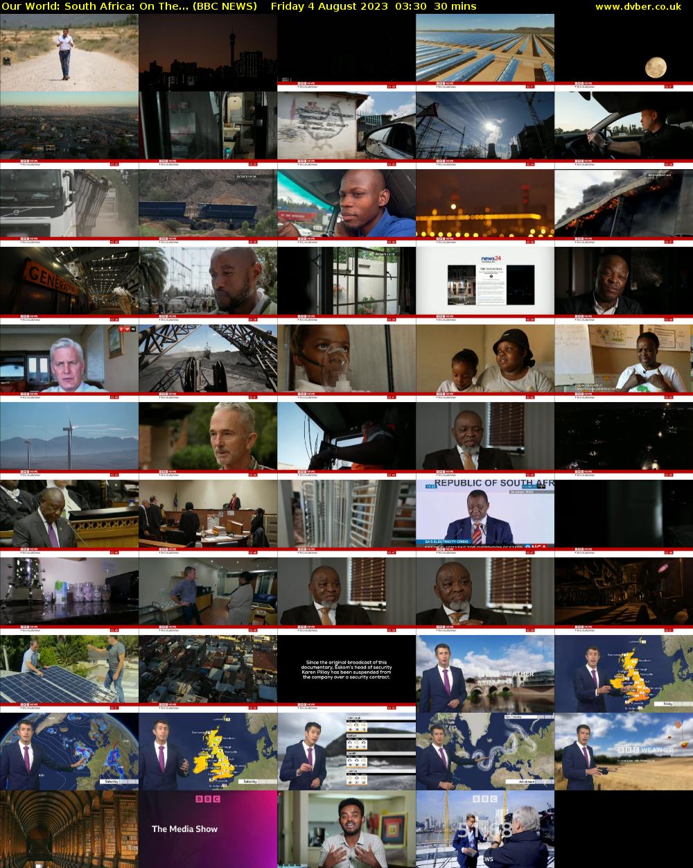 Our World: South Africa: On the... (BBC NEWS) Friday 4 August 2023 03:30 - 04:00