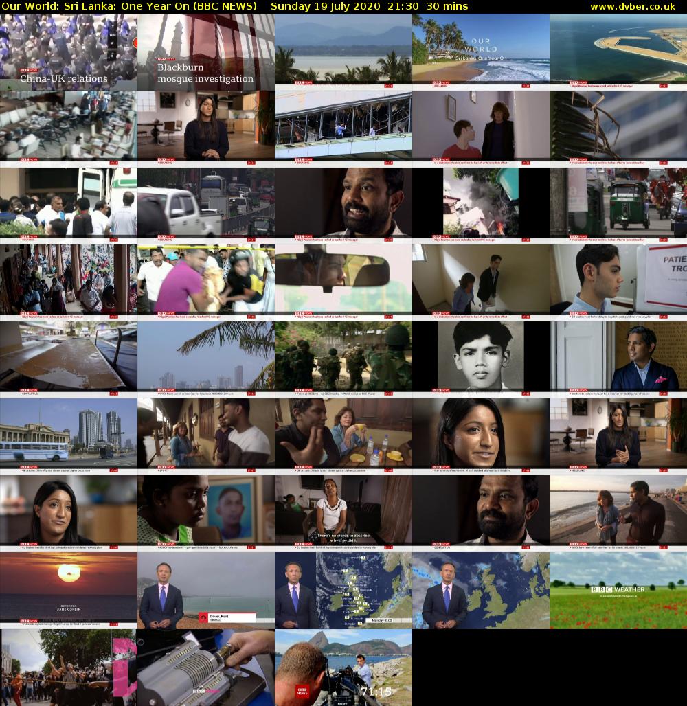 Our World: Sri Lanka: One Year On (BBC NEWS) Sunday 19 July 2020 21:30 - 22:00