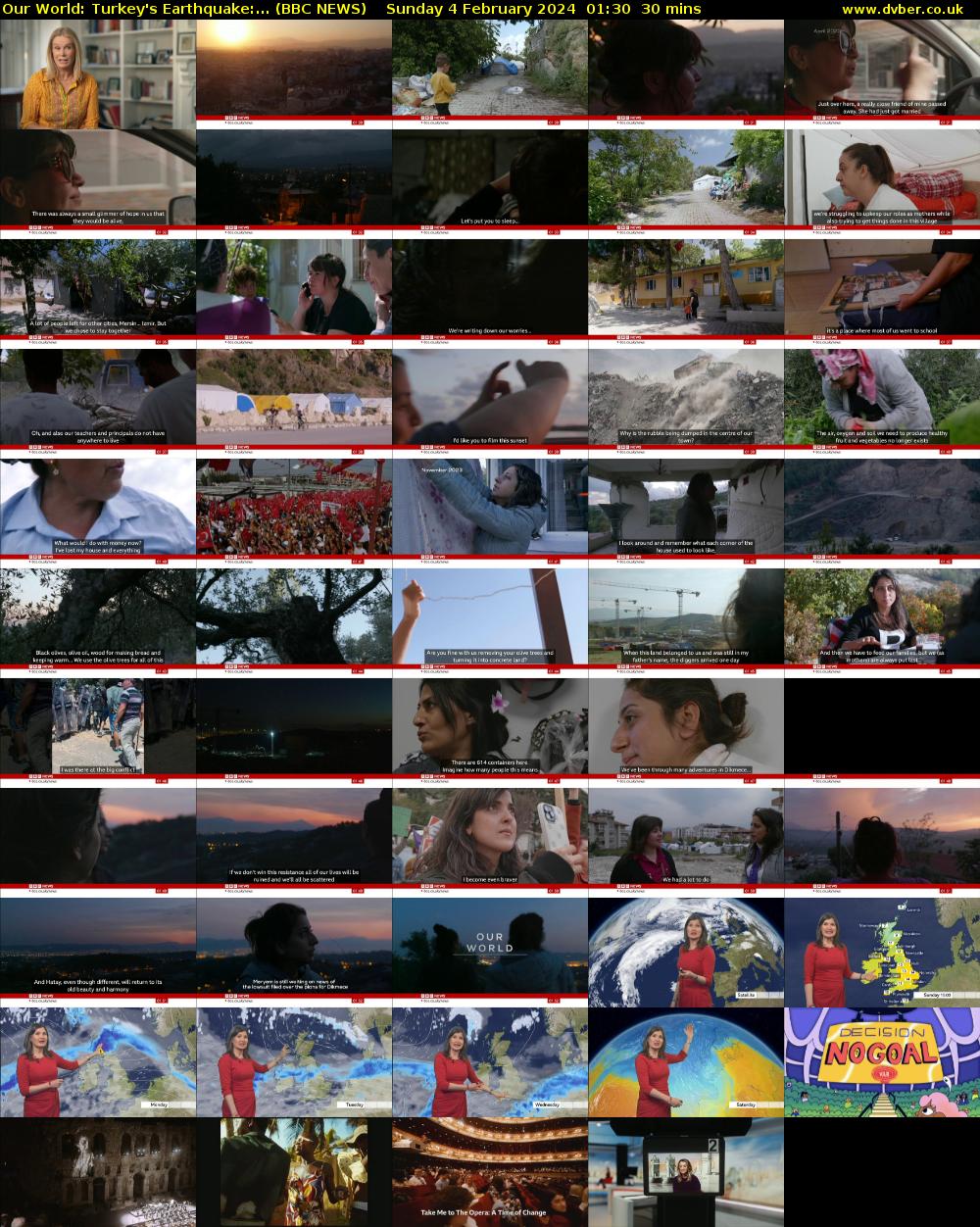 Our World: Turkey's Earthquake:... (BBC NEWS) Sunday 4 February 2024 01:30 - 02:00