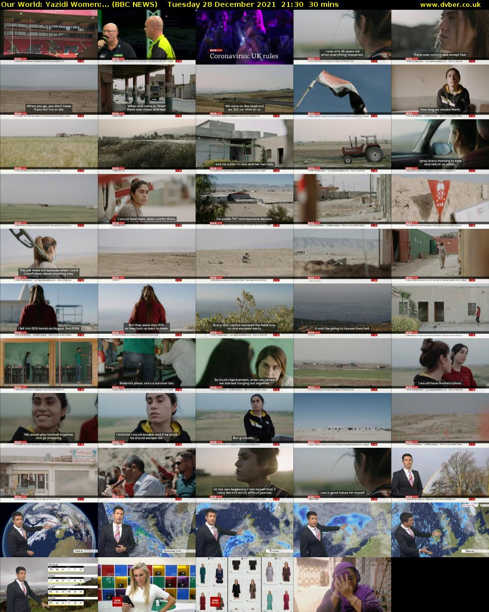 Our World: Yazidi Women:... (BBC NEWS) Tuesday 28 December 2021 21:30 - 22:00