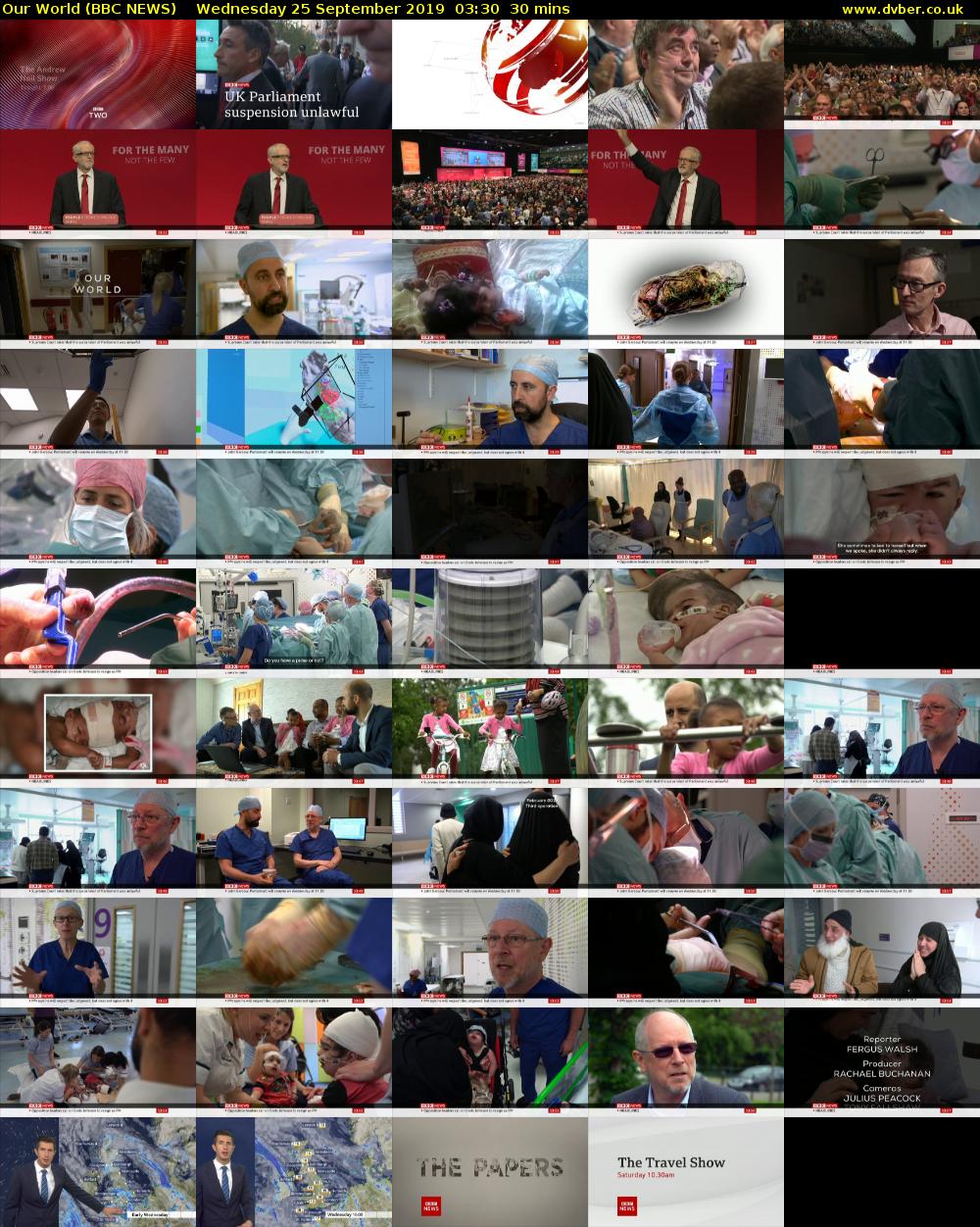 Our World (BBC NEWS) Wednesday 25 September 2019 03:30 - 04:00
