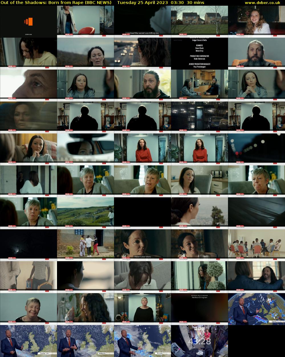 Out of the Shadows: Born from Rape (BBC NEWS) Tuesday 25 April 2023 03:30 - 04:00