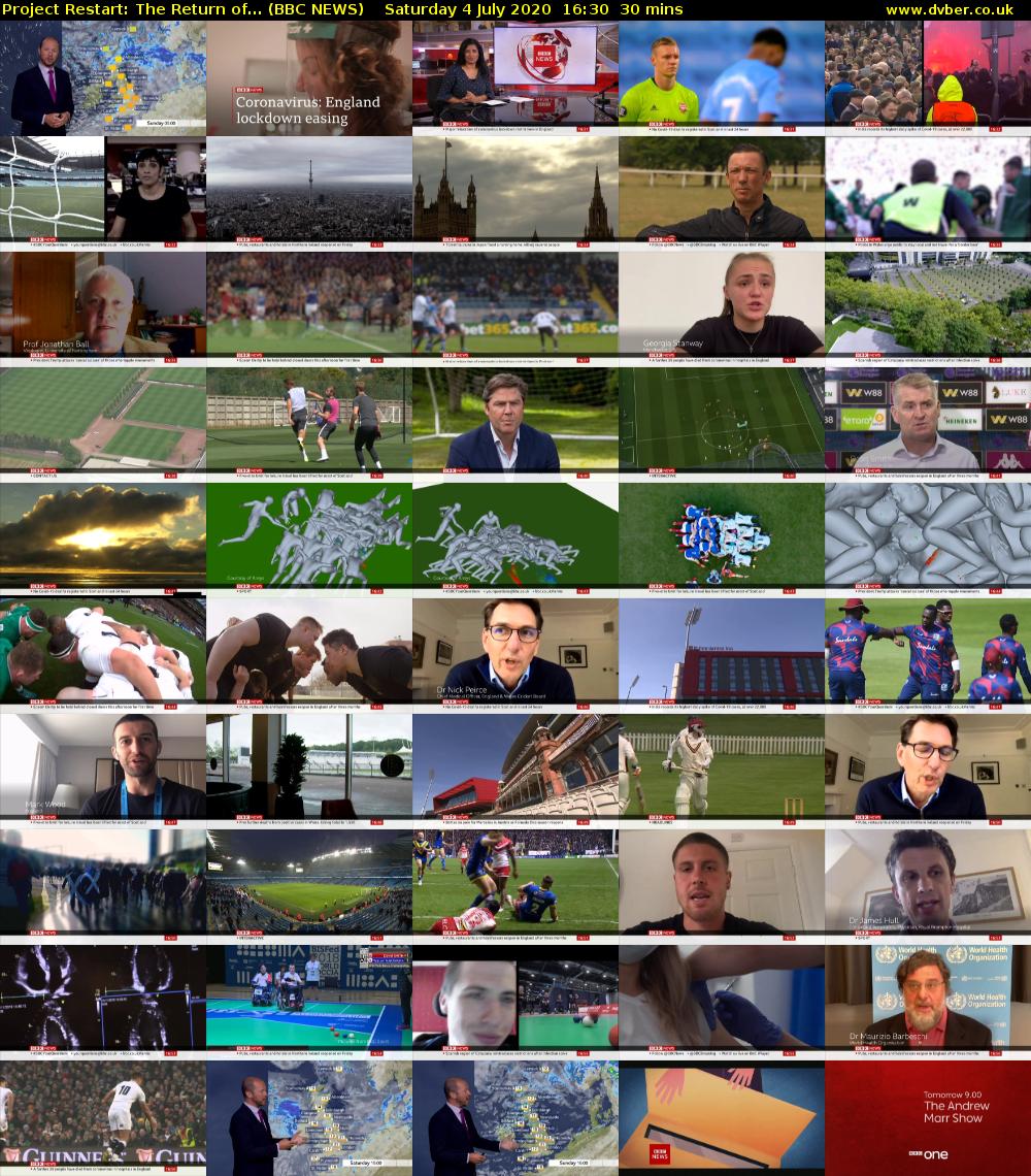 Project Restart: The Return of... (BBC NEWS) Saturday 4 July 2020 16:30 - 17:00