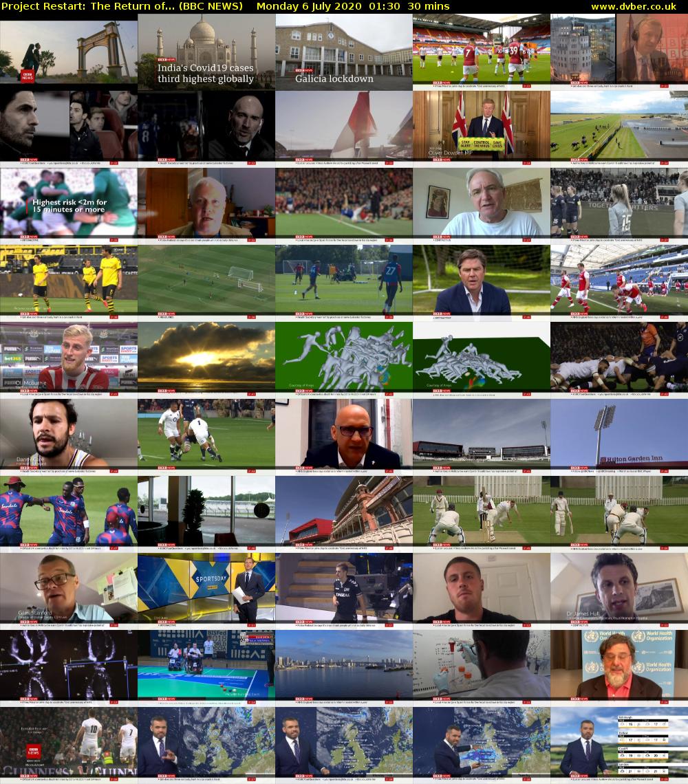 Project Restart: The Return of... (BBC NEWS) Monday 6 July 2020 01:30 - 02:00