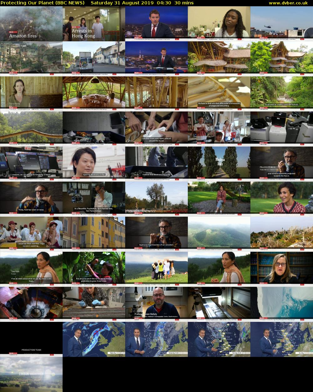 Protecting Our Planet (BBC NEWS) Saturday 31 August 2019 04:30 - 05:00