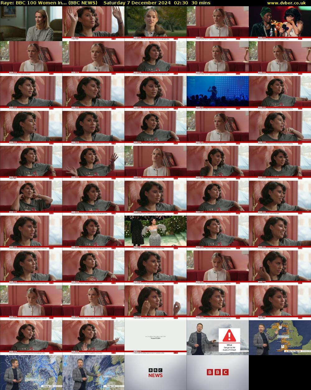 Raye: BBC 100 Women In... (BBC NEWS) Saturday 7 December 2024 02:30 - 03:00